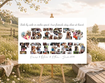 Freundschaft Geschenk Foto Collage Vorlage, Bestie Memory Board, anpassbare Canva Design (digitaler Download)