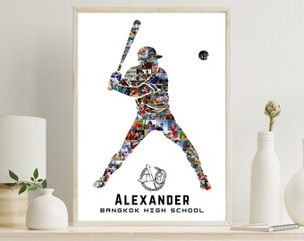 Baseball Photo Collage– Editable Baseball Player Silhouette Poster – Custom Sports Wall Art Gift