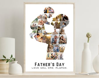 Bearbeitbare Vatertags-Fotocollage - Papa Silhouette Bild Poster - Personalisiertes Vatertagsgeschenk