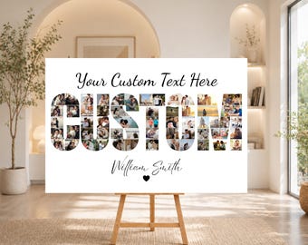 Benutzerdefinierter Text Geschenk Fotocollage, personalisierte Name Kunst, Canva Vorlage (Digitaler Download)