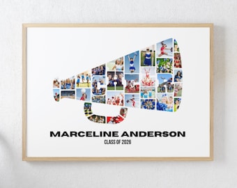 Cheerleader Photo Collage – Personalized Cheer Gift – Custom Megaphone Poster – Senior Night Tribute