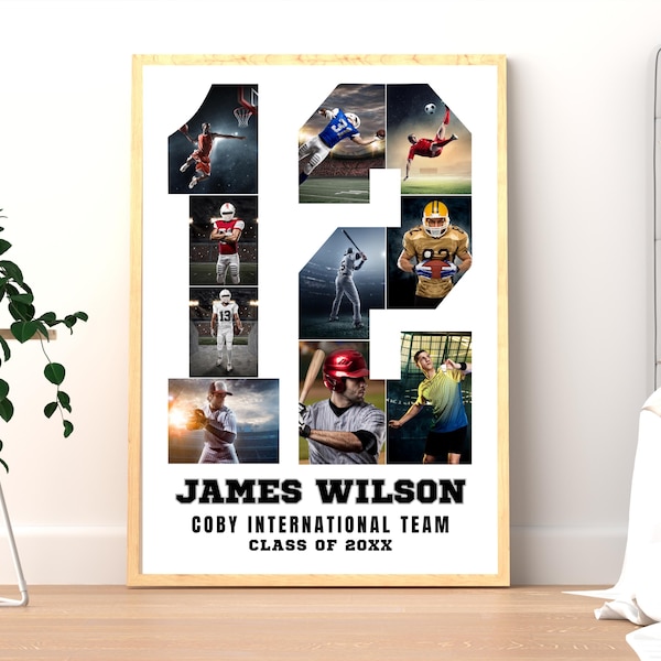Editable Sports Number 12 Photo Collage , Custom  Sports Poster Players Gift, Senior Night Gifts