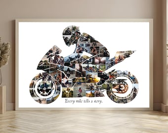 Motorbike Photo Collage, Motorcycle Wall Art Printable, Biker Photo Poster Personalized, Rider Keepsake Decor