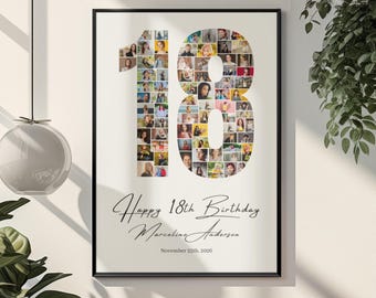 Editable 18 Number Photo Collage – Custom Canva Template Poster – Personalized Digital Wall Art