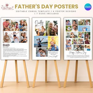 Pôster de colagem de fotos para o Dia dos Pais | Modelo editável do Canva | Presente para o pai | Lembrança para impressão comovente | Download instantâneo