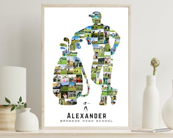 Golf Photo Collage Canva Template – Editable Golfer Silhouette Poster – Personalized Golf Memory Wall Art