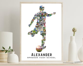 Soccer Player Photo Collage – Custom Soccer Silhouette Poster – Football Memory Wall Art – Athlete Keepsake