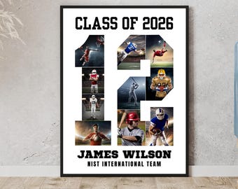 Personalized Sports Photo Collage Number 12 Canva Template, Athlete Number Poster, Team Senior Gift