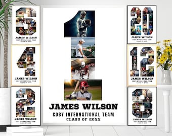 Custom Sports Number Photo Collage Canva Template, Senior Night Sports Gift, Digital Download