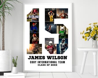 Sports 15 Photo Collage Canva Template, Editable Athlete Memory Poster, Personalized Keepsake Download