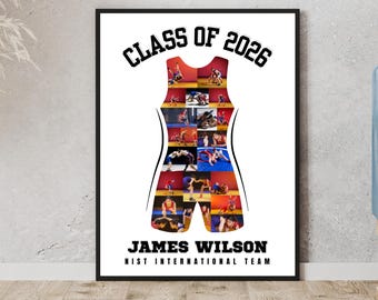 Custom Wrestler Singlet Photo Collage Canva Template, Athlete Memory Collage Gift, Team Senior Night