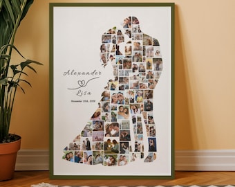 Wedding Photo Collage – Custom Bride & Groom Silhouette Art – Personalized Wedding Keepsake – Anniversary Gift