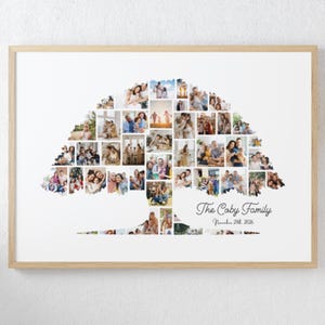 May include: A framed family tree photo collage. The tree shape is made up of many family photos. The text "The Caby Family" and the date "November 28, 2026" are displayed at the bottom of the tree.
