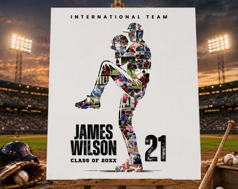 Editable Baseball Senior Night Gift Photo Collage Template, Baseball Player Poster, Sports Art Keepsake