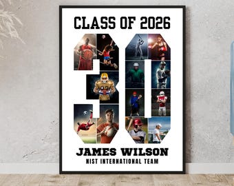Personalized Sports Number 30 Photo Collage Canva Template, Senior Night Gift, Digital Download