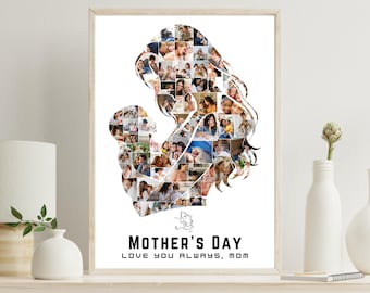 Plantilla de lienzo para collage de fotos del Día de la Madre: Arte fotográfico con silueta de mamá: Regalo personalizado para mamá