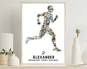 Laufende Fotocollage Canva Vorlage - Bearbeitbares Läufer Poster - Personalisierte Leichtathletik Andenken