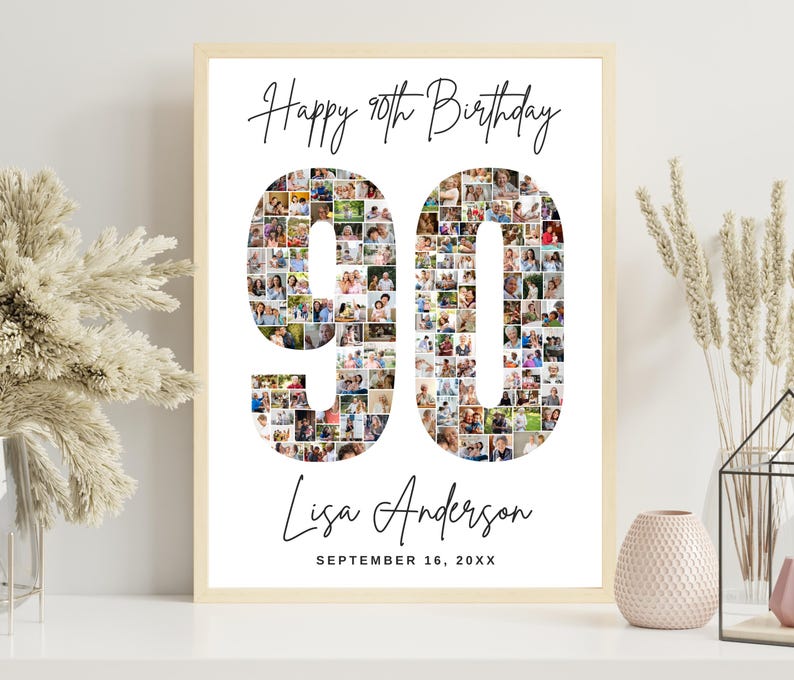 Editable Happy 90th Birthday Photo Collage Template, Personalized Gift ...