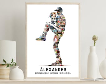 Baseball Photo Collage – Editable Baseball Pitcher Silhouette Poster – Printable Digital Download