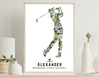 Golfspieler Fotocollage – Bearbeitbares Golfer Silhouette Poster – Personalisiertes Golf Andenken – Sport Wandkunst