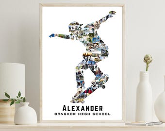 Skateboarder Fotocollage – Bearbeitbares Skateboard Silhouette Poster – Benutzerdefiniertes Skatergeschenk – Druckbarer digitaler Download