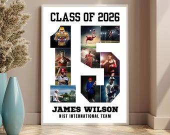 Custom Sports Photo Collage Number 15 Canva Template, Graduation Gift Senior Night,  Digital Download