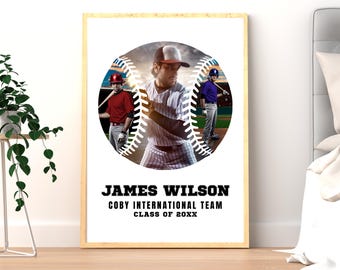 Baseball Ball Photo Collage Template, Editable Sports Poster, Personalized Gift Baseball Player, Digital Download