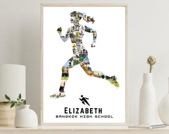 Läufer-Fotocollage - Bearbeitbares laufendes Silhouette-Poster - Personalisiertes Geschenk für Leichtathletik-Athleten