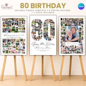 80th Birthday Collage Canva Template – Personalized Number – Gift for Grandma, Grandpa, Dad or Mom