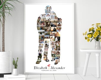 Couple Photo Collage Canva template, Personalized Anniversary Gift Poster, Romantic Senior Night Keepsake