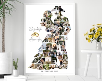 Benutzerdefinierte Hochzeit Braut und Cowboy Bräutigam Foto Collage Vorlage, personalisierte Paar Geschenk Hochzeit Andenken