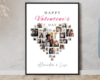 Valentine’s Day Heart Photo Collage Canva Template – Editable Love Poster – Romantic Couple Memory Gift