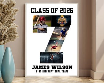 Personalized Sports Photo Collage Number 7 Canva Template, Team Senior Gift, Digital Download