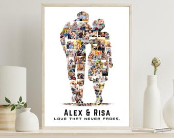 Grandma & Grandpa Photo Collage – Editable Grandparents Silhouette Poster – Personalized Grandparent Gift – Anniversary Wall Art