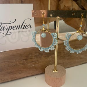 Miyuki beaded creole earrings &quot;Cornflower flowers&quot;