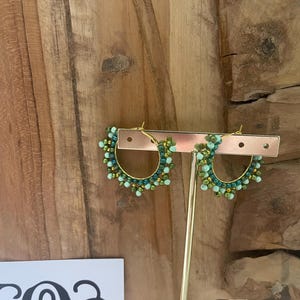 Miyuki pearl creole earrings “Green flower”