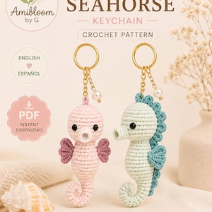 Kawaii Seahorse Keychain Crochet Pattern PDF | Amigurumi Seahorse Pattern | Ocean Crochet Keychain | Easy Crochet Gift | English & Spanish