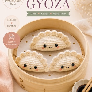 Kawaii Gyoza Häkel-Schlüsselanhänger Anleitung PDF | Amigurumi-Anleitung für Lebensmittel | Niedlicher Gyoza-Schlüsselanhänger | Einfaches Häkelgeschenk | Englisch & Spanisch