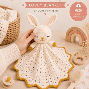 Bailey the Bunny Lovey Blanket Crochet Pattern | Bunny Security Blanket PDF | Baby Comfort Blanket | English & Spanish