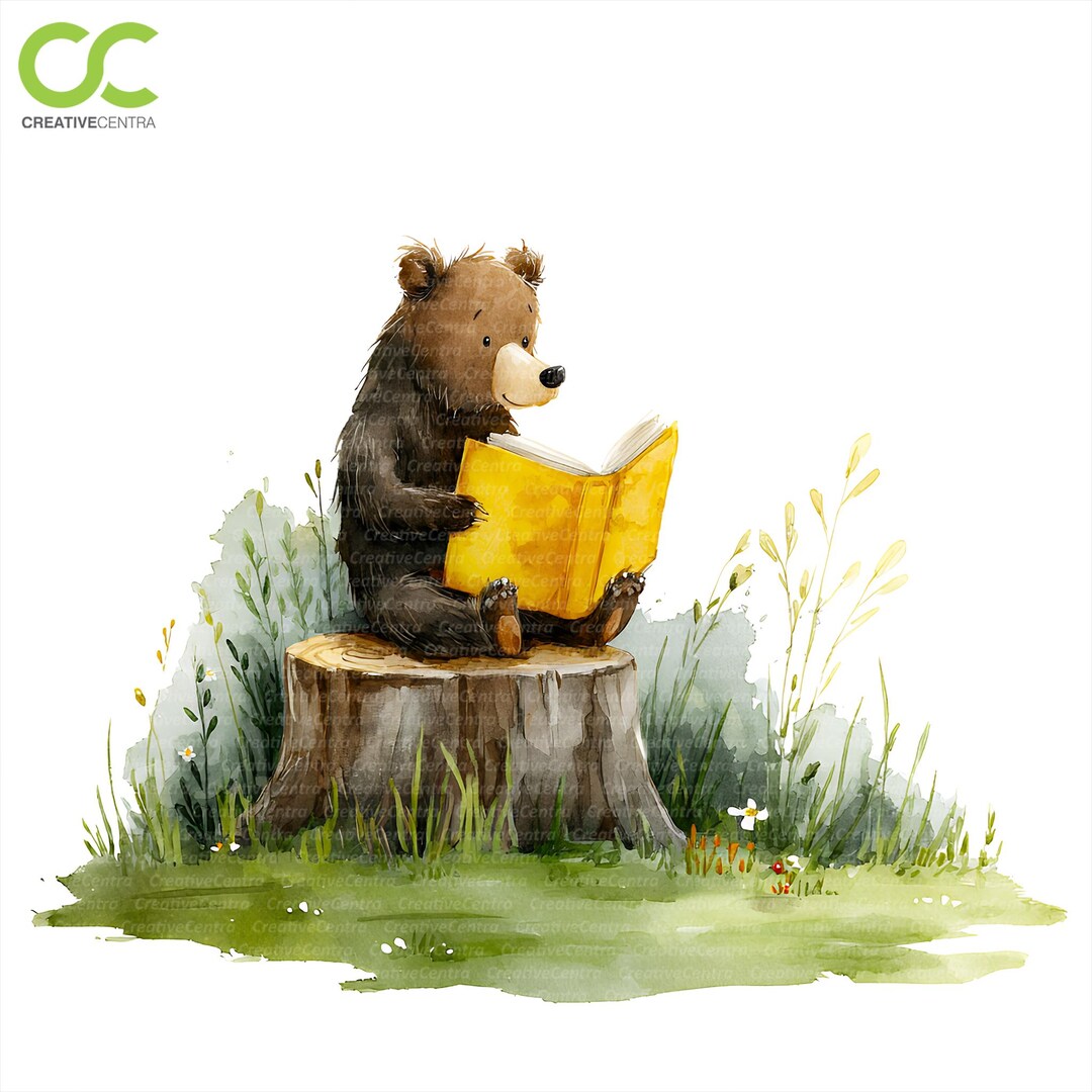 12 Cute Bear Reading Book Clipart Bundle, Nursery Woodland Decor ...