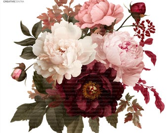20 imagens de flores em tons de vinho e rosa, buquê de casamento em aquarela PNG, flores para imprimir, scrapbook, artesanato em papel, diário de arte, download digital.
