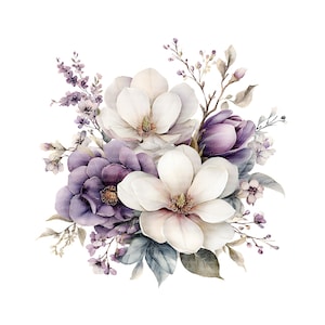 20 Watercolor Violet Bouquet Clipart: Purple Floral PNG, Commercial Use, Digital Download