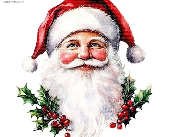 20 Christmas Santa Claus Clipart, Vintage Christmas Santa Art, Printable Watercolor PNG, Digital download, Scrapbook, junk journal, Crafts