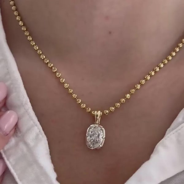 3 Ct Antique Oval Moissanite Pendant Bezel Set Prong Oval Cut Moissanite Pendant Charm  Yellow Gold & White Gold Diamond Pendants Women Gift