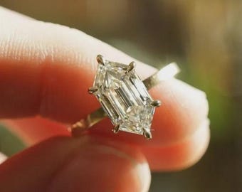 3 Ct Hexagon Emerald Cut Moissanite Engagement Ring Gold | Solitaire Minimalist Bridal Ring | Lab Diamond Alternative | Wedding Jewelry Gift