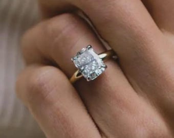 4 Ct Cushion Cut Moissanite Engagement Ring, Gold Solitaire Ring For Women, Four Prong Cushion Moissanite Ring, Minimalist Jewelry Gift