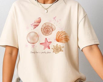 Vintage Muschel Shirt, Muschel Grafik Tshirt, ästhetische Küsten niedlichen Frauen T-Shirt, wunderliche Sommer Vibes Tshirt