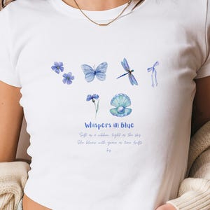 Blue Bow Women&#39;s Y2K 2000s Baby Tee, Trendy Aesthetic 90s style Crop Top