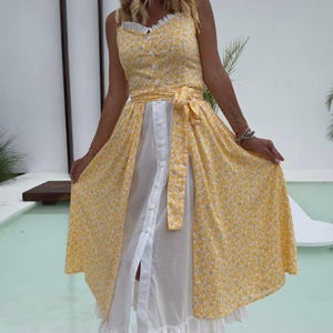 Cute Cotton Sundress, Strap Summer Dress with Floral Print, Airy Summer Outfit