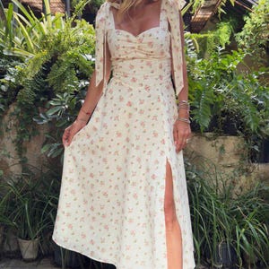 Romantic cotton sundress, summer strap dress, high waist summer dress, cotton maxi dress, floral sundress